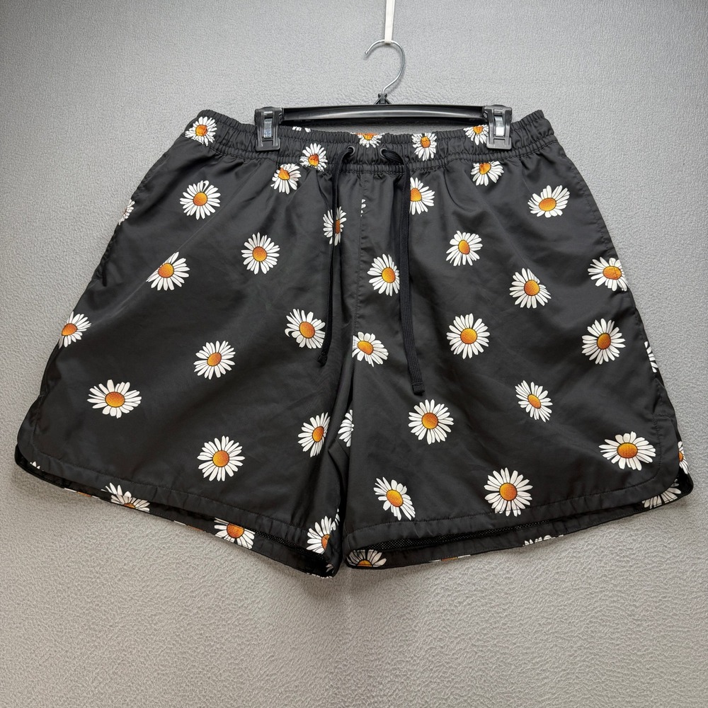 Nike Daisy Floral Print Swim Trunks Mens XL Black Polyester Mesh Lined Shorts